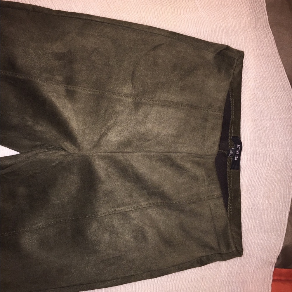 Green suede skinny pants